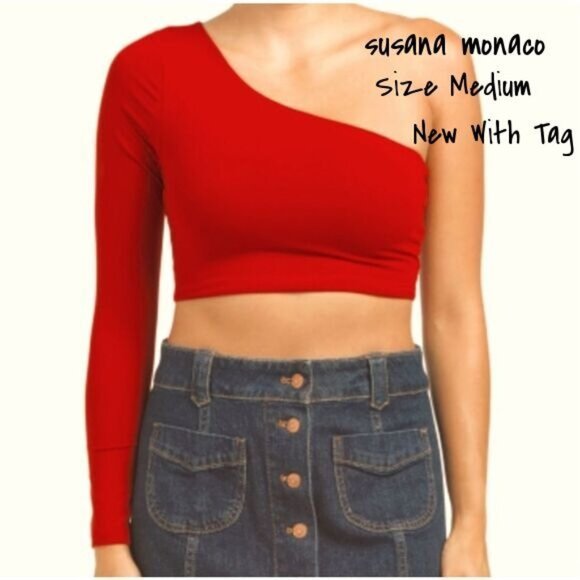 Susana Monaco One Shoulder Crop Top in Falling Leaf Size Medium New With Tag - Picture 1 of 2